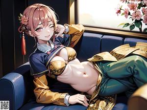 A woman in a maid outfit is posing for a picture.