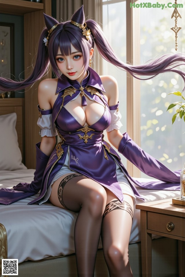 Hentai - Sovereign of Lightning in Exquisite Garb Set.2 20250126 Part 12 No.bfeda6 A woman in a purple dress sitting on a bed.