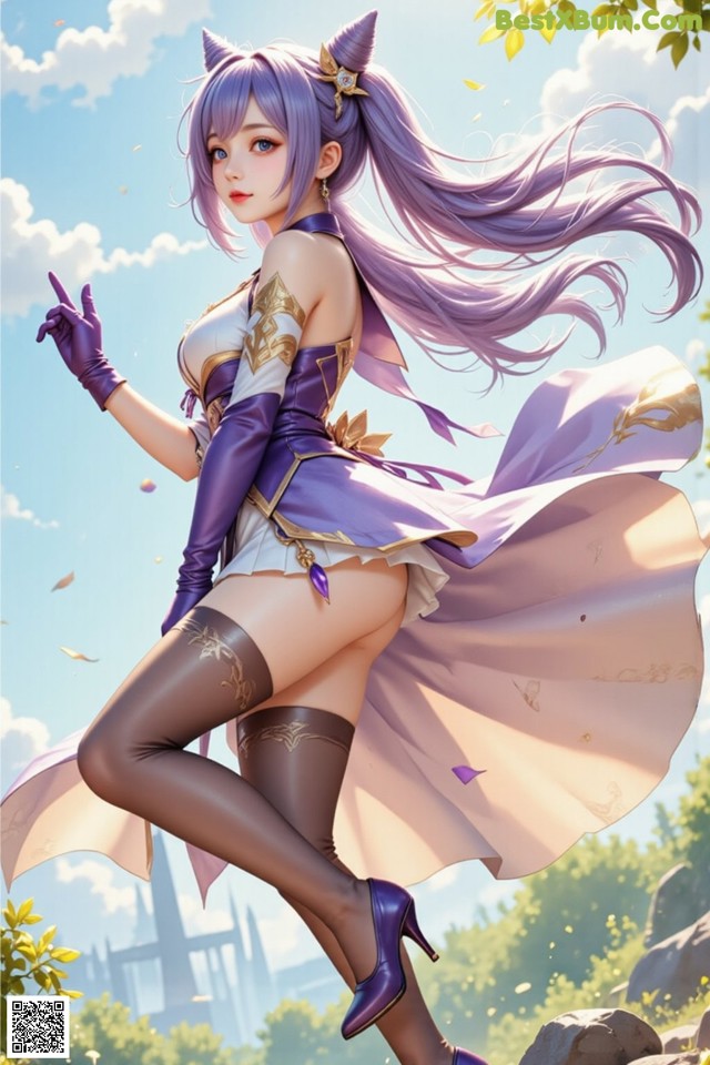 Hentai - Sovereign of Lightning in Exquisite Garb Set.1 20250125 Part 5 No.87ef0e A woman in a purple dress and purple gloves is posing for a picture.