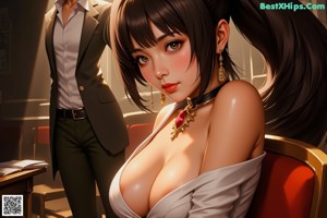 A woman in a beige suit standing in front of a classroom.