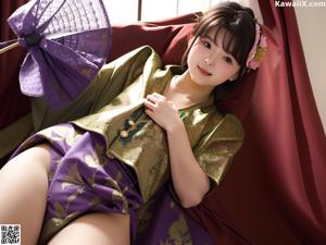 A woman in a traditional chinese dress standing by a window.