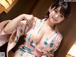A woman in a kimono sitting on a window sill.
